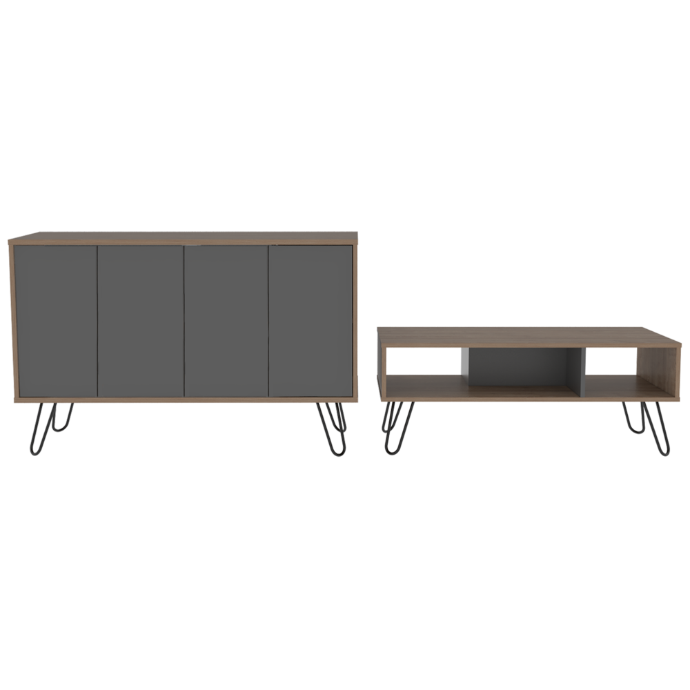 Bife + Mesa de Centro Vassel Color Miel y Plomo Para Sala De Estar